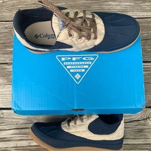 Columbia Delray Duck II Professional Fishing Gear navy and tan shoes- 6.5